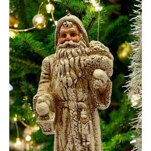 Vintage Santa Claus Christmas Tree Ornament Crackle Finish Holding Lantern